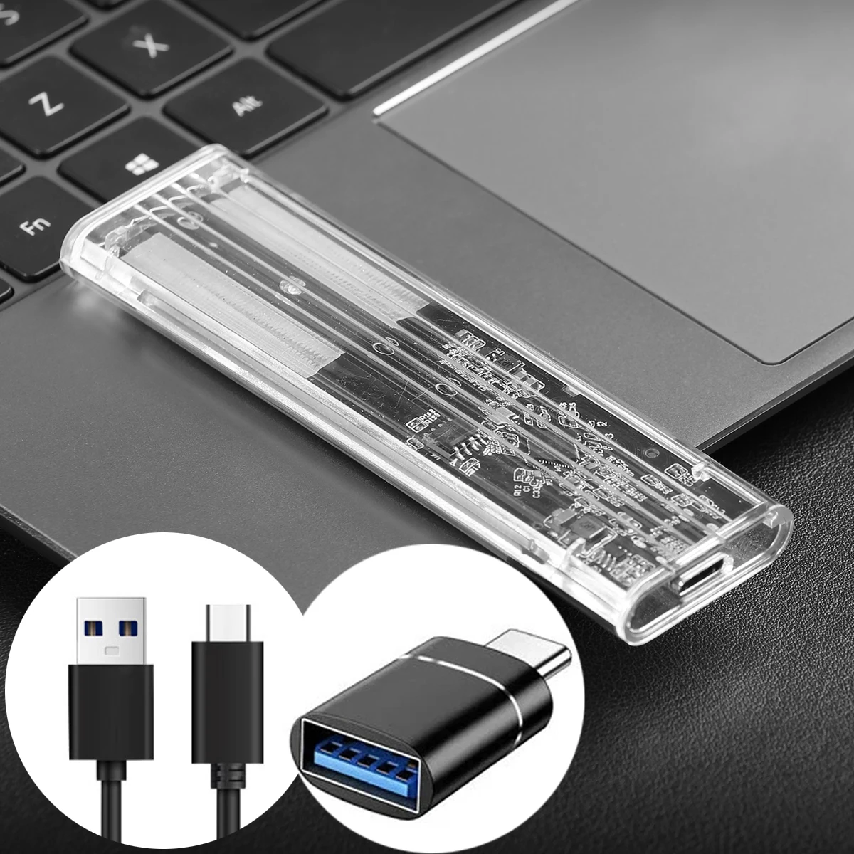 M.2 SSD-Gehäuse Typ C USB3.1 SATA-Festplattenbox Transparentes M.2 SSD-Festplattengehäuse für 2230 2242 2260 2280 M2 NGFF SSD-Adapter Image