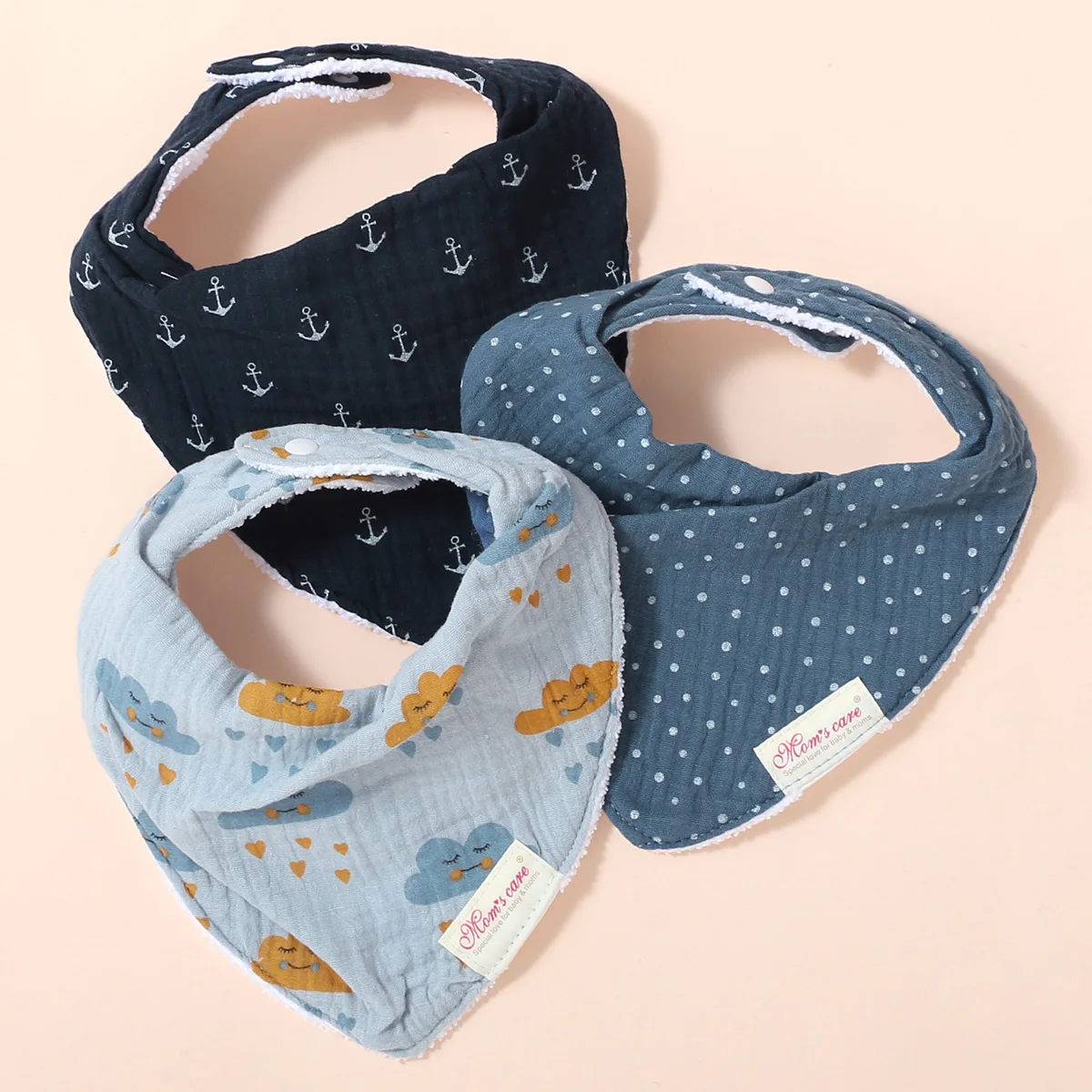 3 Stück zufällige Baby-Speicheltücher, saugfähige dreieckige Tücher aus Crêpe-Gaze, Lätzchen für Neugeborene im Alter von 0–3 Jahren, verdicktes Lätzchen Image