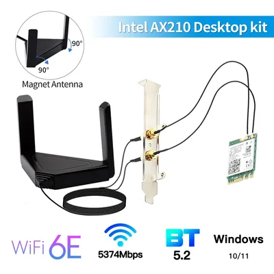 3000Mbps WiFi 6E AX210 Bluetooth 5,2 Dual Band 2,4G/5Ghz 802,11 AX NGFF M.2 WiFi 6 karte 6dbi Desktop Kit Adapter Für Windows 10