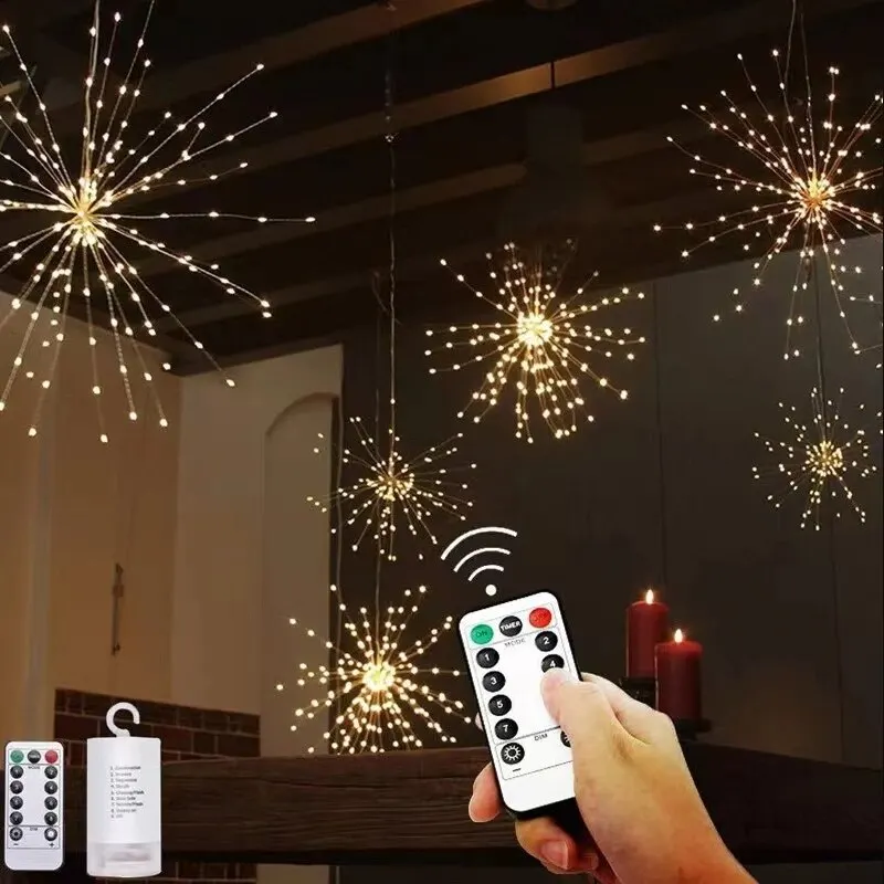 Weihnachts dekorationen Löwenzahn Feuerwerk Lampe Girlande LED Lichter Girlanden LEDs 8 Modus Fernbedienung Urlaub Lichterkette Image