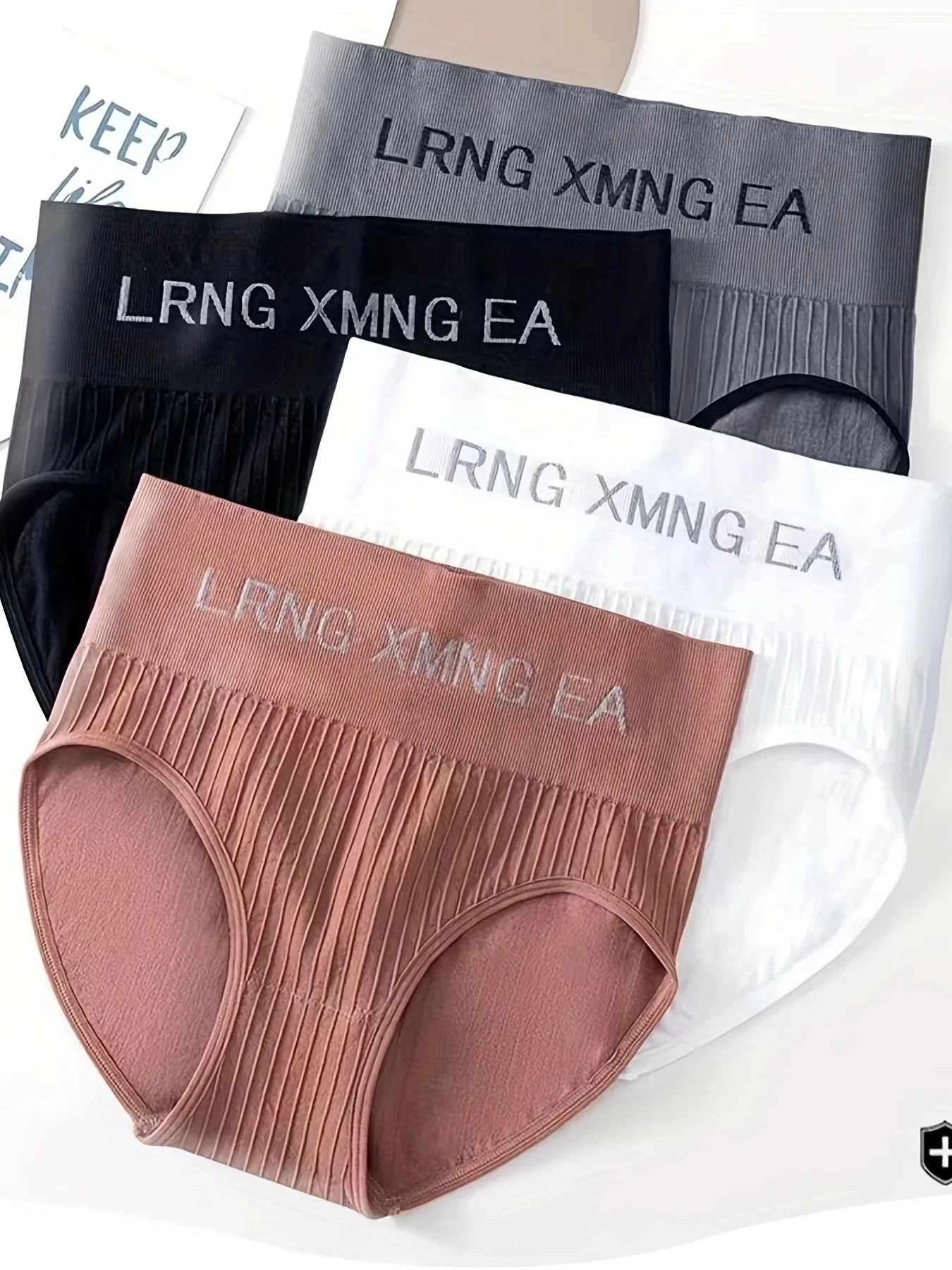 5 Stück Briefdruck-Slips, bequem, atmungsaktiv, hohe Taille, Dessous-Höschen, Damen-Dessous-Unterwäsche Image