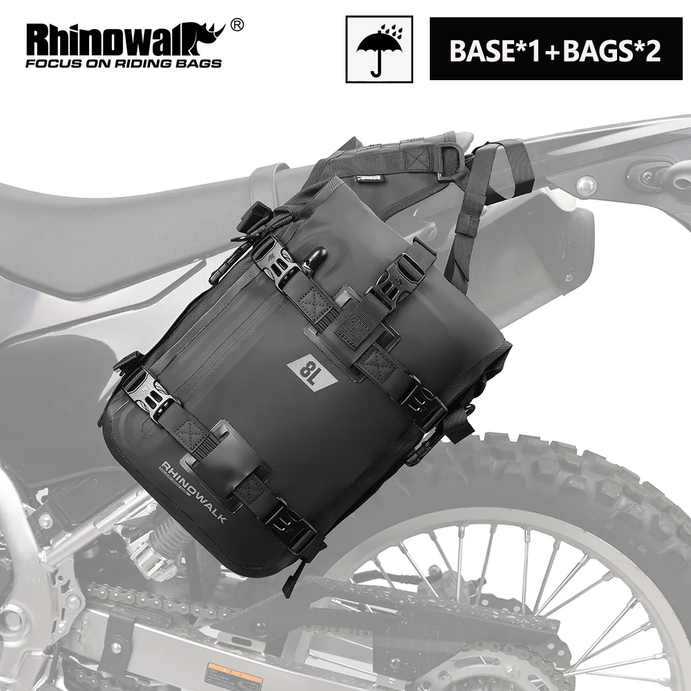 Rhinowalk Motorrad-Seitentaschen mit Sockel, wasserdicht, 12 l/16 l/20 l/30 l, abnehmbare Rücksitztasche, multifunktionales Motocross-Gepäck Image