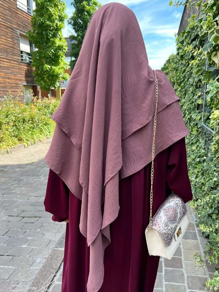 2-lagiger Jazz-Krepp, lang, Khimar, muslimischer Hijab für Frauen, Ramadan, Gebet, Eid-Hijabs, islamisches Krawatten-Rücken-Kopftuch, Djellaba, Niqab jilbab Image