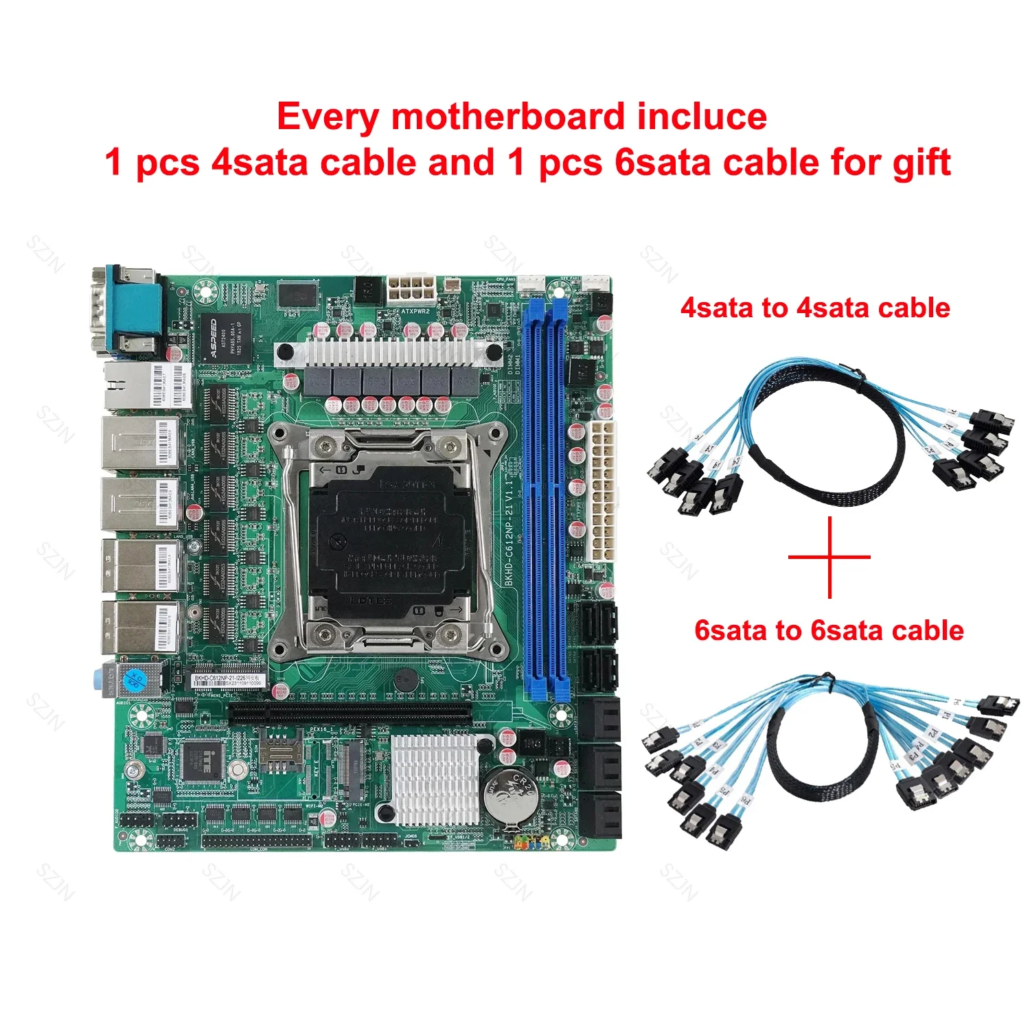 X99 nas motherboard c612 nas board mit 10 sata bis 10 sata kabel 1m LGA2011-3 für nas router sever 6x2,5 gbe i226 mit e5 v4 Image