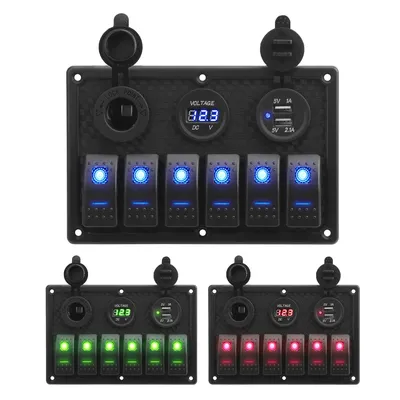 6-Gang-Wippschalter digitale Spannungs anzeige für Marine boot Auto RV Fahrzeuge LKW Yacht 2.1a Dual-USB-Steckplatz