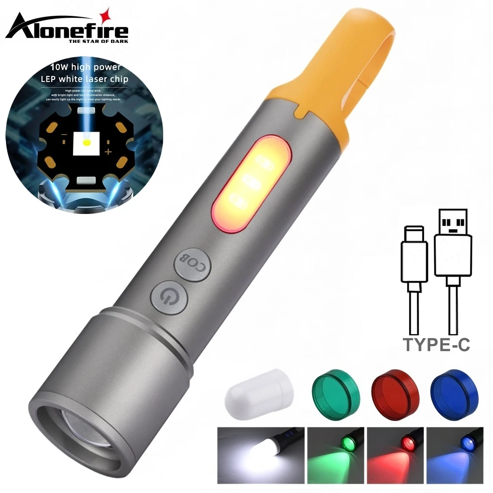 Zoombare runde Strahl licht Taschenlampe rot grün blau weiß Cob Typ-C Aufladung Outdoor-Camping nach Hause Wandern Angeln Klettern Fackel Image