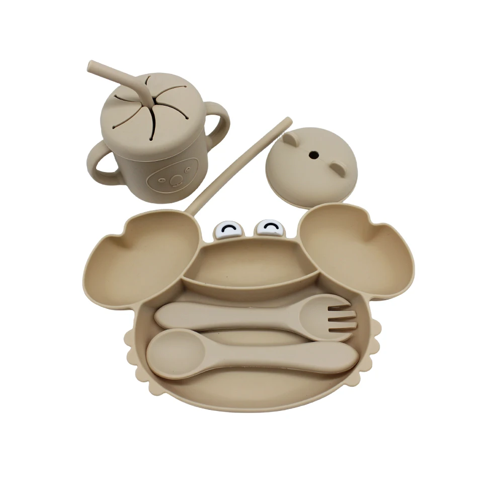 Babygeschirr-Set Fach platte mit Saugnapf Silikon leicht zu reinigen kann gekocht und sterilisiert werden Baby-Ess-Training Image