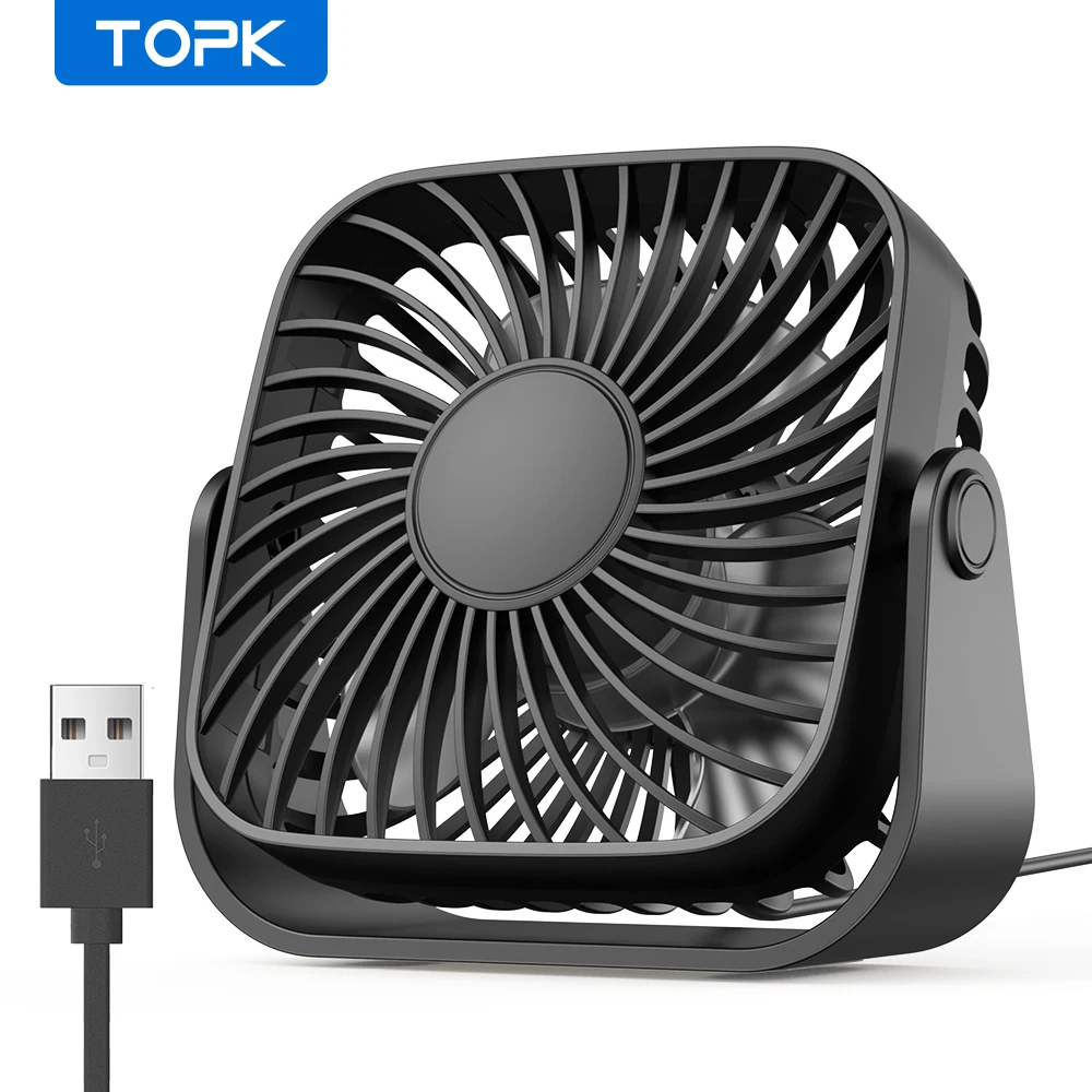 TOPK 4 Zoll tragbarer USB-Mini-Ventilator für Camping, 3 Geschwindigkeiten, leiser Schreibtisch, Tisch, persönlicher Ventilator, 360 ° Anpassung der Standventilatoren für den Raum zu Hause Image