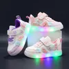 Disney Mädchen Freizeit schuhe LED Lichter Frühling Leder Kinder Sport Kinder Prinzessin Elsa blau rosa Schuhe Größe 22-31