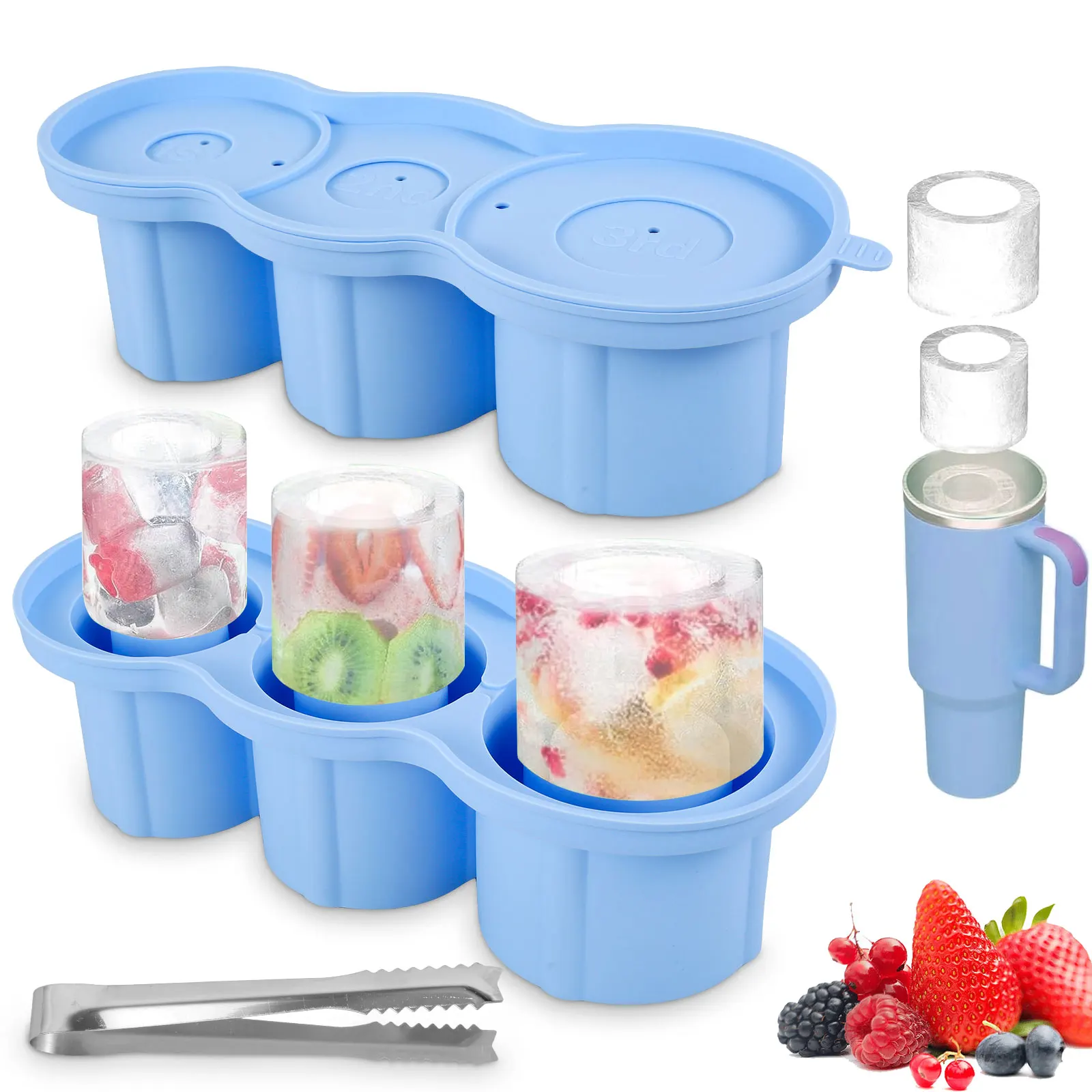 Zylinder Eiswürfel schale für Stanley Cup Tumbler zusammen klappbare wieder verwendbare Silikon Eis formen zum Abkühlen von Cocktails Whisky Getränke Image