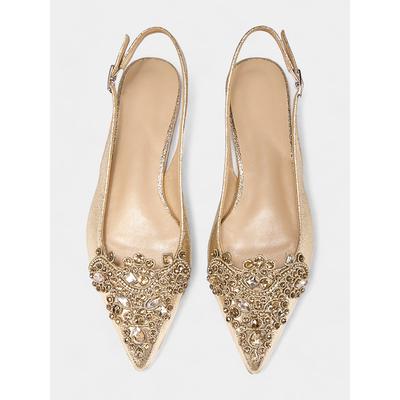 Women's Gold Embellished Pointed Toe Slingback Flats with Crystal Detailing - Luxurious Bridal Shoes for Weddings and Special Events