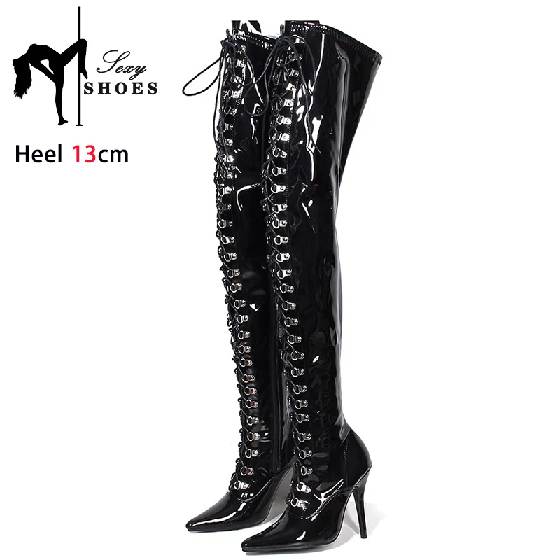 Über dem Knie Stiefel Frauen High Heels Herbst Winter sexy spitze Zehen Schuhe Nachtclub Königin große Größe 45 Seite Reiß verschluss Oberschenkel Heels Stiefel