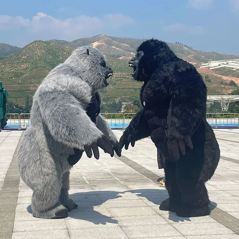 Aufblasbares Gorilla-Kostüm für Erwachsene, Halloween, Plüsch, pelziges Maskottchen, Tier-Venedig-Anzug, Fursuit, Orang-Utan-Gorilla, keine Batterie Image