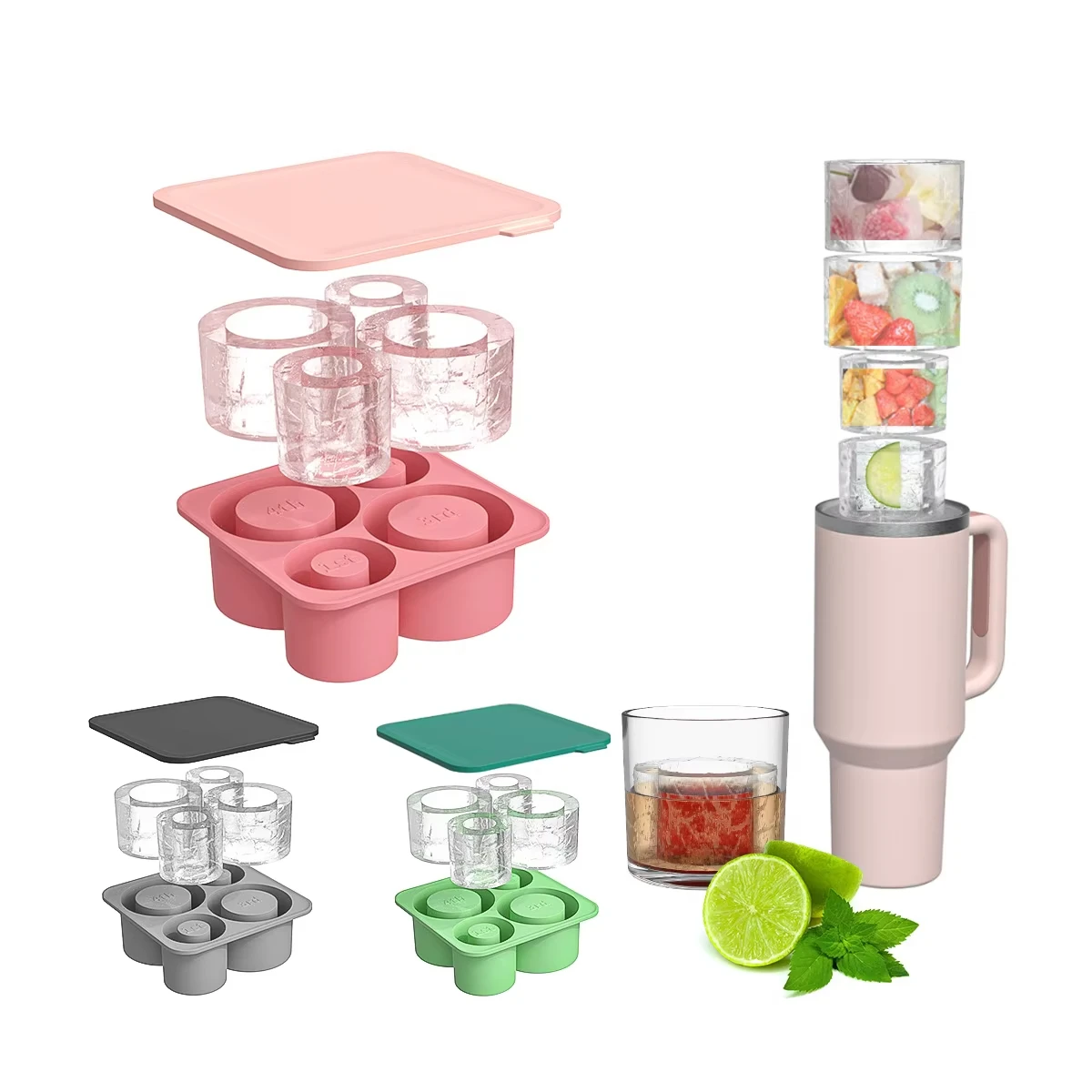 Silikon-Eiswürfelform, Becherbecher, 20 Unzen, 30 Unzen, 40 Unzen, Zylinder-Eiswürfelbereiter mit Deckel, Küchenzubehör, Gadget Image