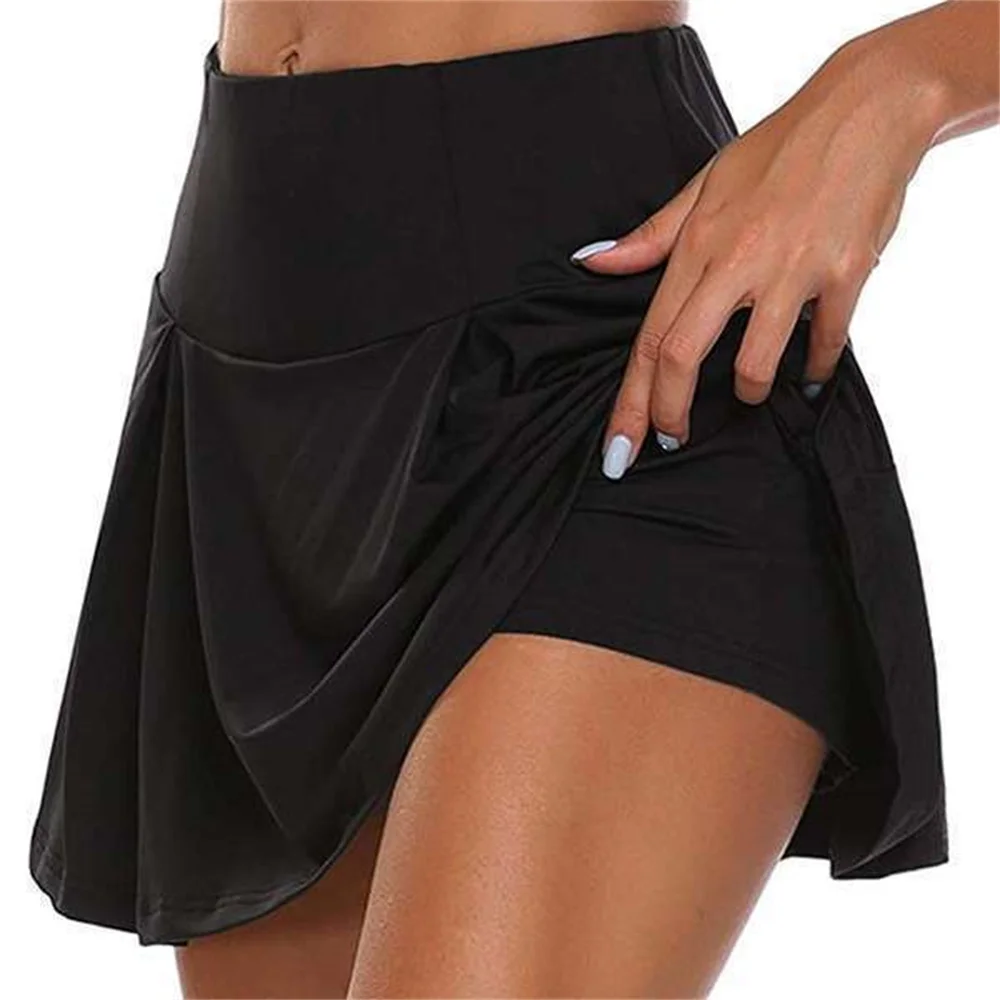 Hoch taillierte Sport-Culottes für Damen, Yoga, Fitness, Tennisfutter, Anti-Leerlauf, schnell trocknender kurzer Rock Image