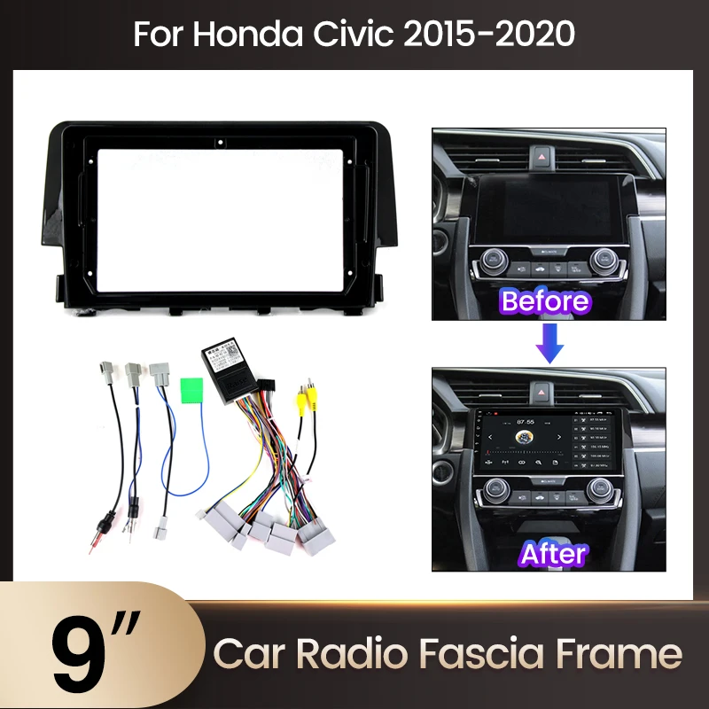 9 Zoll Autoradio Gesichtsrahmen für Honda Civic 10 FC FK 2015-2021 Fascia Stereo Panel Montage Kopf Einheit Canbus Kabel Trim Lünette Image