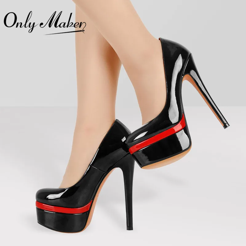 Only maker Frauen Pumps schwarz Lack leder Doppel plattform 16cm dünne High Heels Slip auf Stilettos Party kleid sexy Schuhe