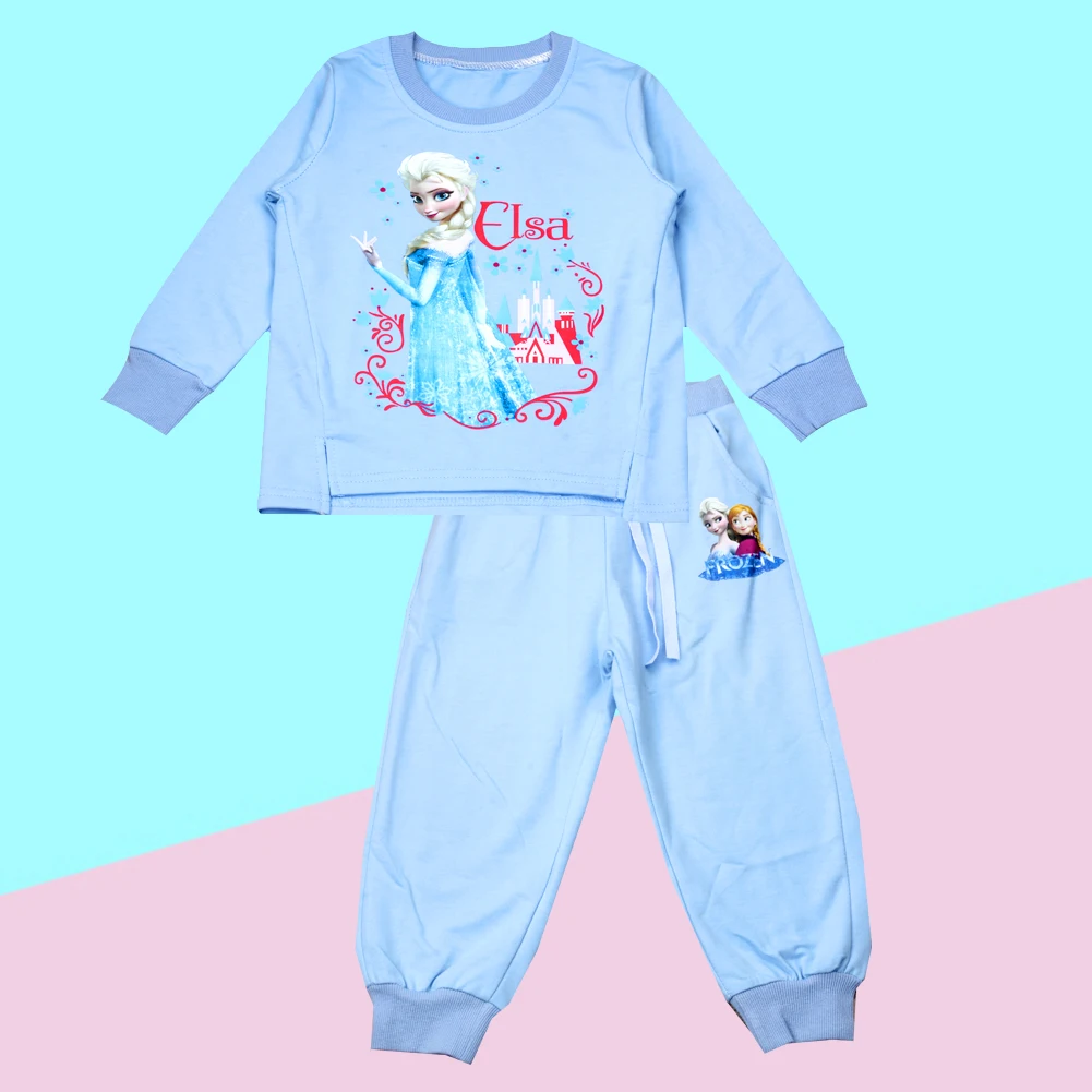 Neue Frühling Herbst Kinder Set blau Elsa Cartoon Hoodies Kleidung Set Kleidung Hosen 2 stücke Set 2-7 Jahre Pullover Image