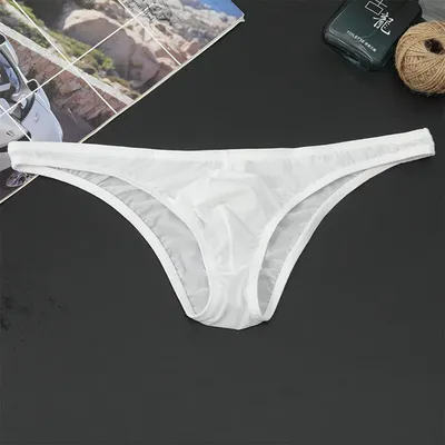 Sexy Eis Seide Slip Unterwäsche Für Männer Solide Low-Rise Transparent Ausbuchtung Beutel Image