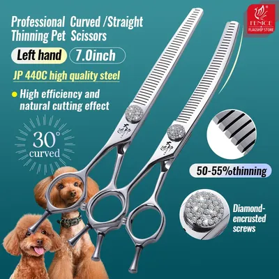 Fenice Professional 7,0 Zoll Linkshänder Hunde pflege Schere gerade/gebogen Ausdünnung flauschige Image