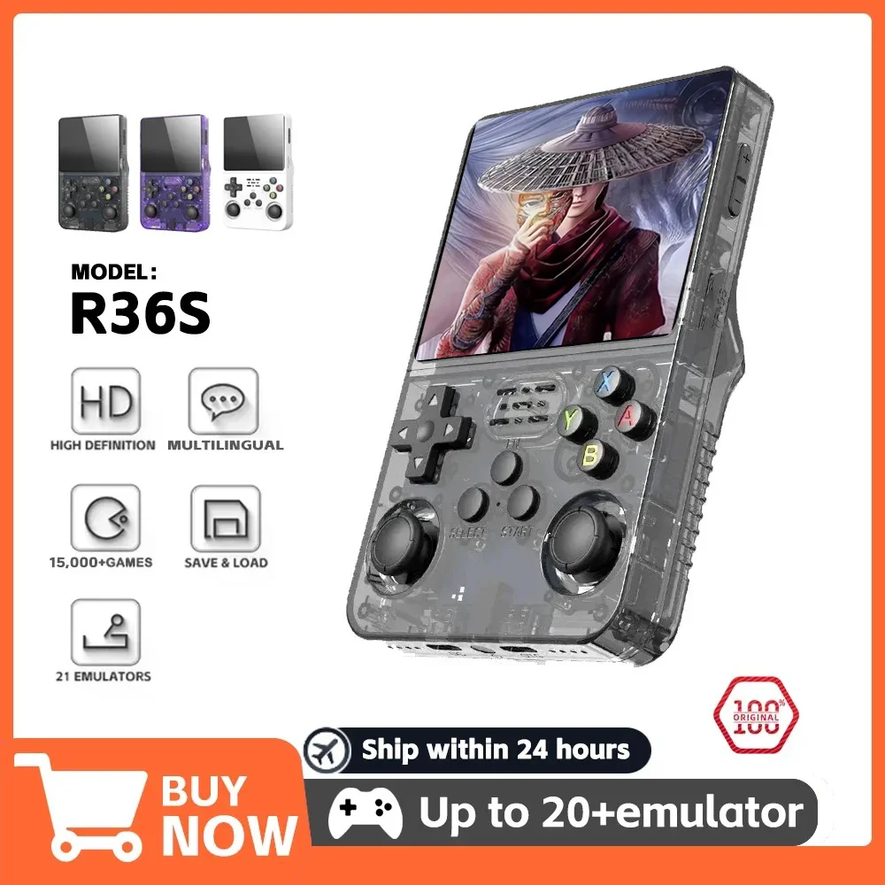 BOYHOM R36S Retro-Videospielkonsole Linux-System 3,5-Zoll-IPS-Bildschirm Tragbarer Taschenspieler 64 GB 128 G Spiele beste Kindergeschenke Image