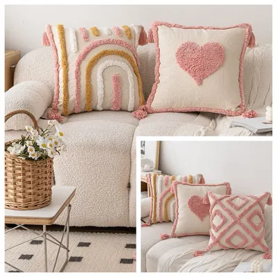 Ins Style Rosa Plüsch Sofa Kissenbezug Neues Zuhause und Dekoration Kleiner frischer Liebesstil Image