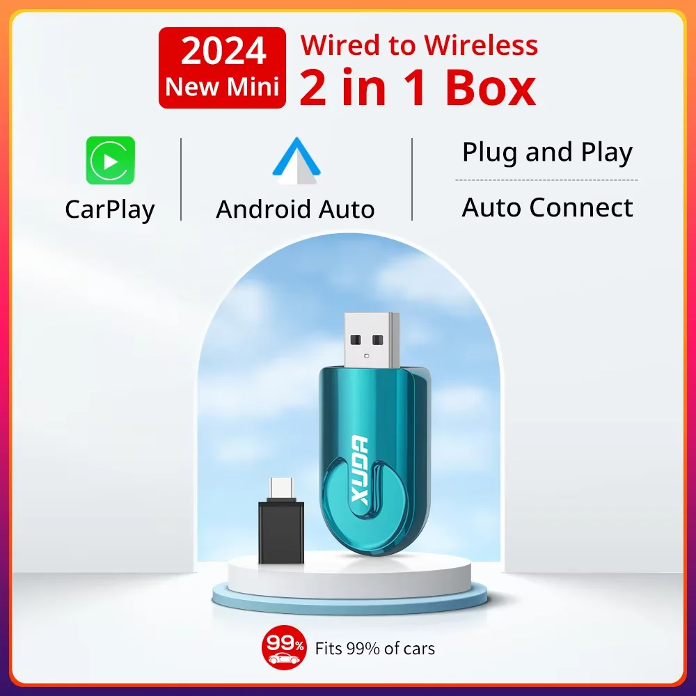 XUDAS 2in1 Wireless CarPlay Mini Box Wireless Android Auto AI Box für Autoradio mit kabelgebundenem CarPlay Mini Dongle verkabelt zu kabellos Image