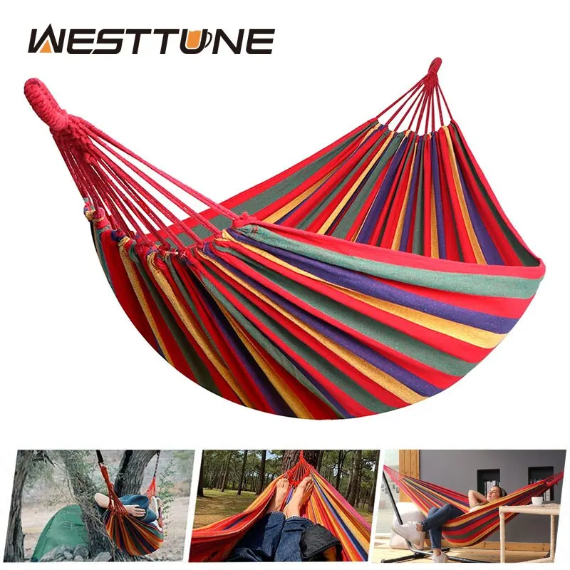 WESTTUNE Outdoor-Hängematte aus Segeltuch, Camping-Schaukel-Hängematte mit Baumseilen, tragend bis zu 200 kg, perfekt für Garten, Terrasse, Hinterhof