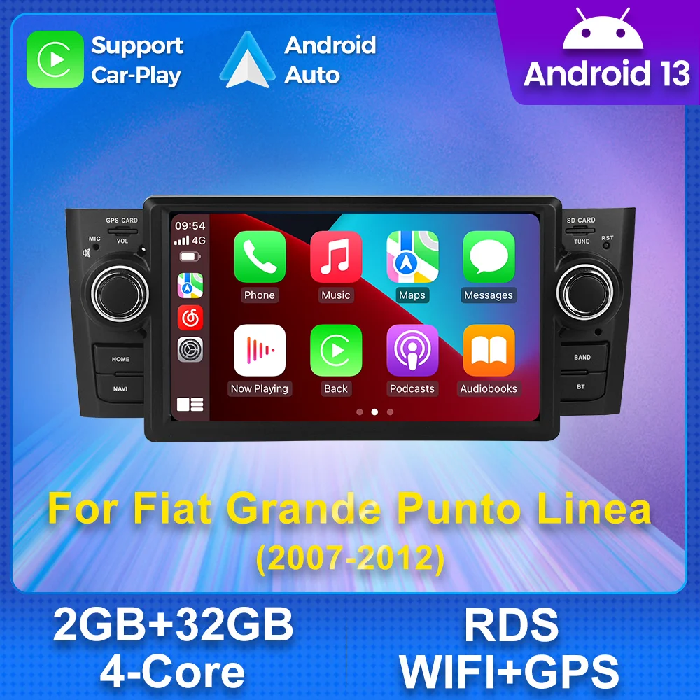 1din android 13 autoradio wifi carplay gps stereo für fiat grande punto linea 2011 2012 2010-2015 kein dvd multimedia player Auto GPS Multimedia Radio, 4-Kern RDS ohne DVD Player, 2Din Stereo Image