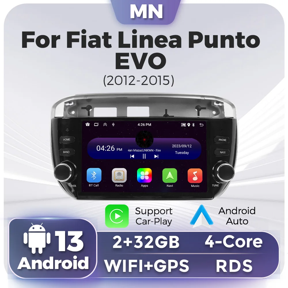 7 Zoll ips Autoradio drahtloses Carplay Android Auto Multimedia Player GPS Stereo für Fiat Linea Punto Evo Linie 2012-2015 rds bt Auto GPS Multimedia Radio, 8-Kern DSP ohne DVD Player, 2Din Stereo Image