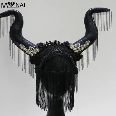 Halloween Ox Hörner Stirnband Cosplay Prop Erwachsene Mode Zeigen Perlen Pailletten Decor Teufel Image