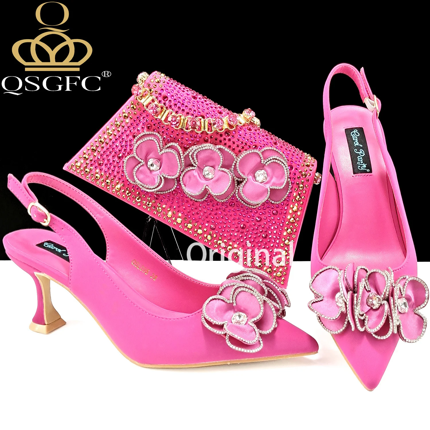 Qsgfc Party Schuhe und Tasche Damen Fersen dekoration reine elegante Blume Hochzeits schuhe und Tasche voller Strass Mode Handtasche