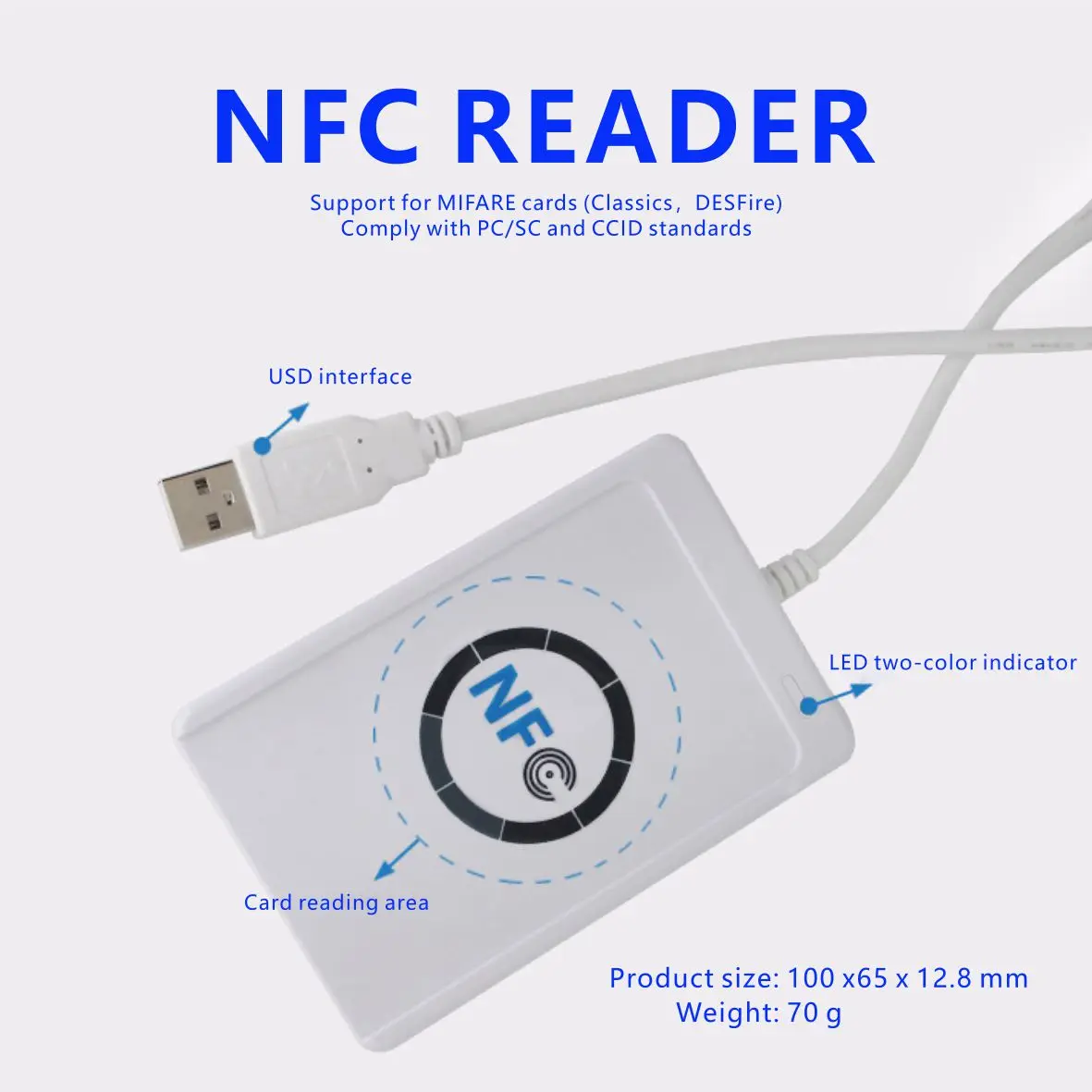 Acr122u rfid ic smart kartenleser kontaktloser schreiber kopierer duplikator beschreibbarer klon nfc usb s50 13,56 mhz m1 karten kopierer Image
