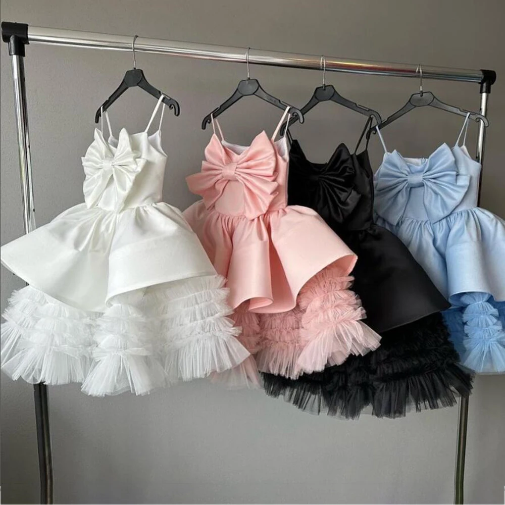 Große Schleife Baby Mädchen Prinzessin Kleid Kleinkind Elegant Weiß 1. Geburtstag Party Hochzeit Brautjungfer Tüll Kleider für Mädchen Taufkleid