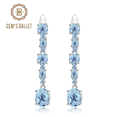 GEM'S BALLETT 8,73 Ct Natürliche Himmel Blau Topas Edelstein Tropfen Ohrringe 925 Sterling Silber