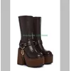 Dame Vintage Plattform braun Chian Knies tiefel Wade Chunky Heel Stiefel Seite Reiß verschluss Schuhe Größe 46 Punk elegante dunkelbraune Stiefel 3546