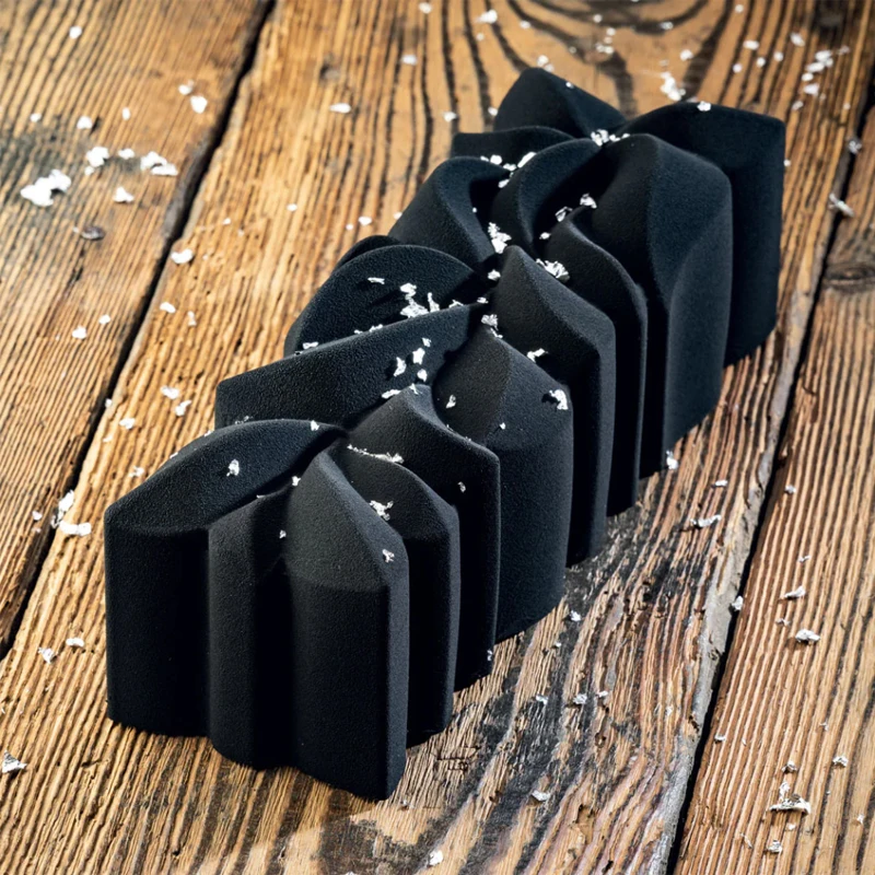 Mousse Formen zylindrische Desserts mit geometrischer Textur Dekoration Lebensmittel qualität schwarz Silikon Kuchen formen Küche Backwerk zeuge Image