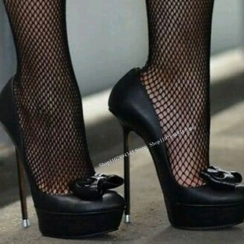 Schwarzer Slip on Bow Knot Leder Pumps dünne High Heel flache modische sexy coole Sommer große Größe Frau Schuhe Zapatillas Mujer