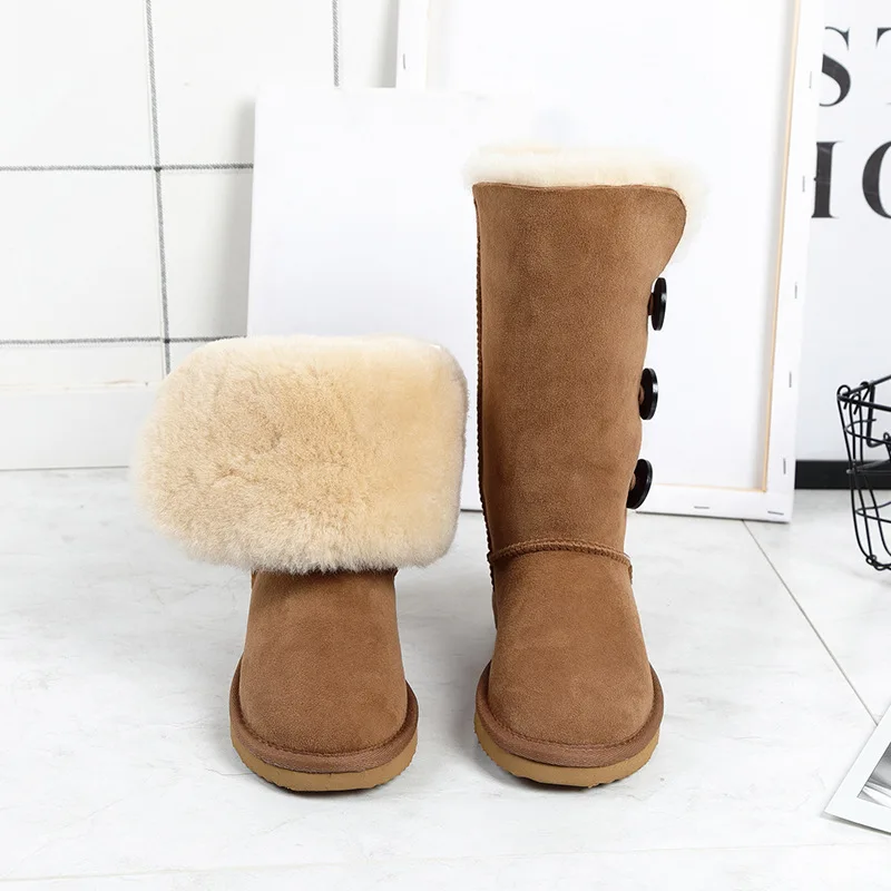 Neuankömmling Damenstiefel 2025, klassische Lederstiefel, echtes Schaffell, Damen-Schneestiefel, Winter, warme Schuhe, Stiefel