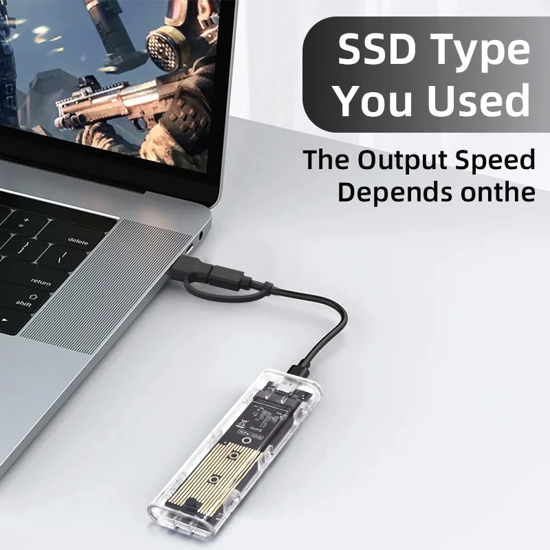 M.2 nvme pcie ngff sata dual protokoll ssd fall klar usb typ c 10gbps pci-e m2 ssd transparentes externes gehäuse festplatten box Image