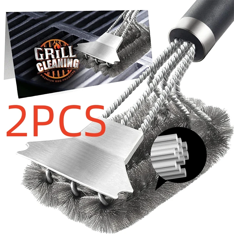 1/2PCS sichere Grillbürste und Schaber mit Deluxe-Griff Grillreiniger Bürste Edelstahl Borsten Grillbürste Zubehör Image