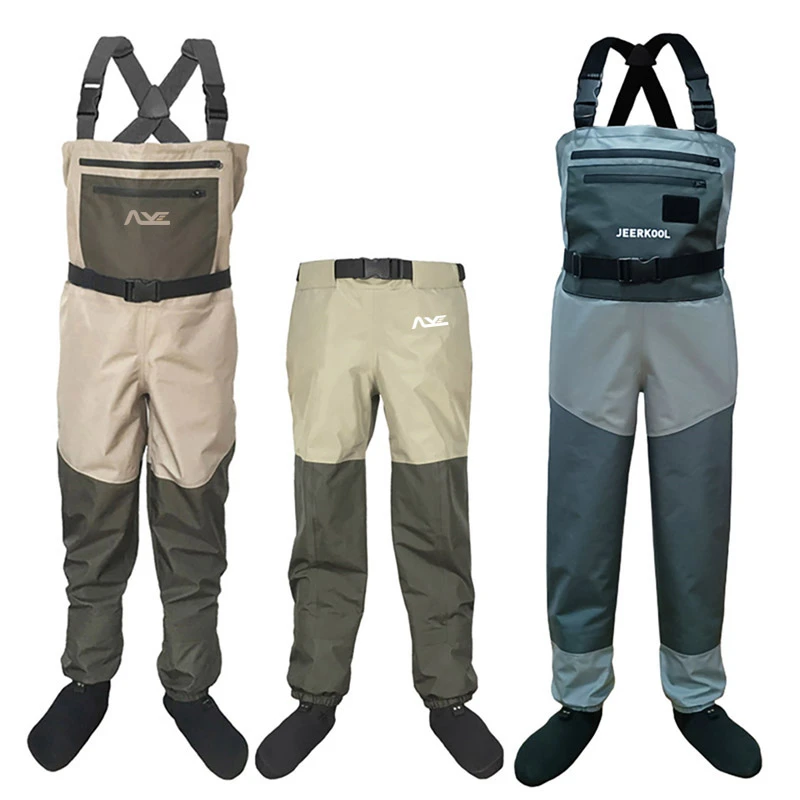 Wasserdichte Angelhose, 5 oder 3 Schichten, für Männer und Frauen, Jagd, Angeln, Wathose mit Neoprensocken, Taille, Brust, Angelkleidung Image