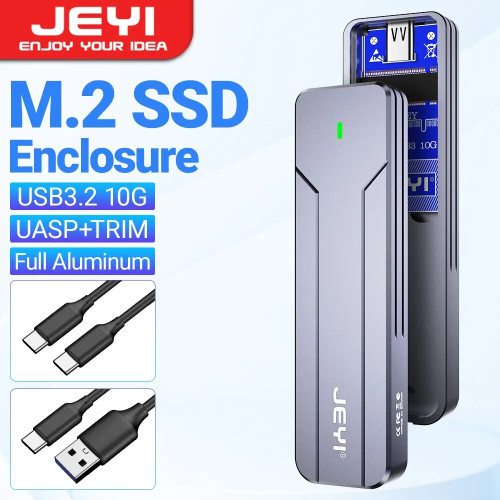 JEYI M.2 NVMe NGFF SSD-Gehäuse, Vollaluminium USB 3.2 Gen 2 10 Gbit/s PCIe oder SATA 6 Gbit/s M-Key B-Key M.2-Gehäuse unterstützt Verkleidung UASP Image