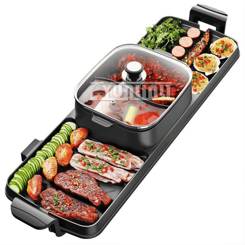 Haushalt rauchfreien Grill Hot Pot Maschine Kochen Back platte integrierte Topf Grelhador Eletrico Grill Image
