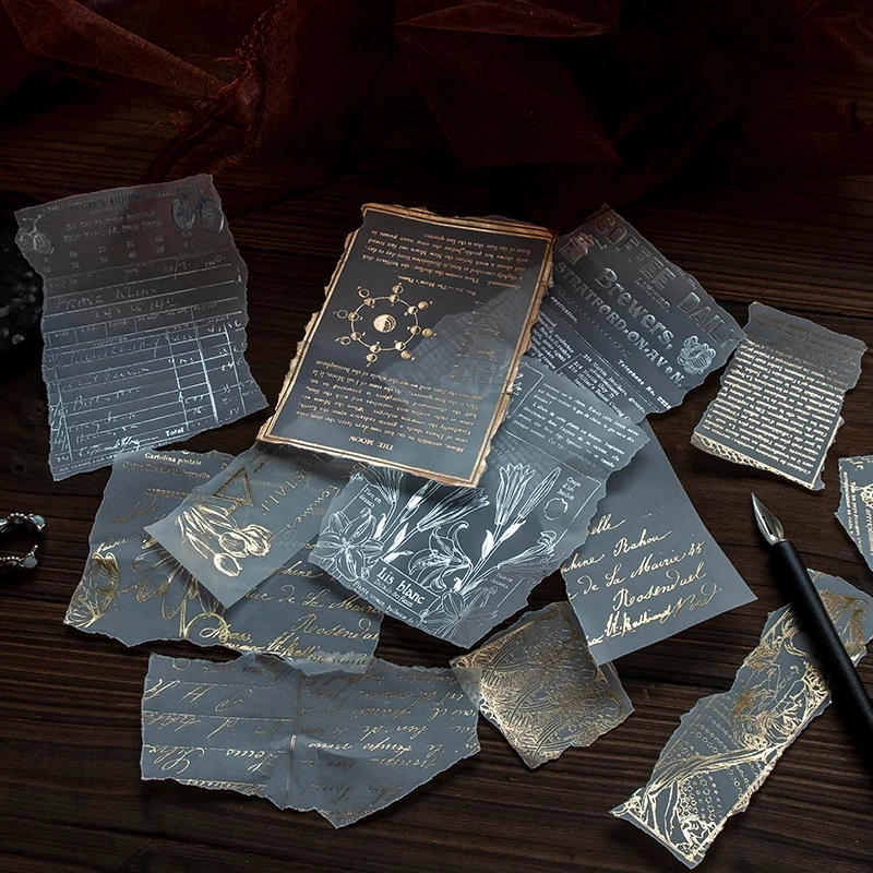 Yoofun 10 Stück goldenes Silbermaterial, Papier, dekoratives Junk-Tagebuch, Gedichte, Karten, Schreibwaren, Scrapbooking, Tagebuch, Album Image