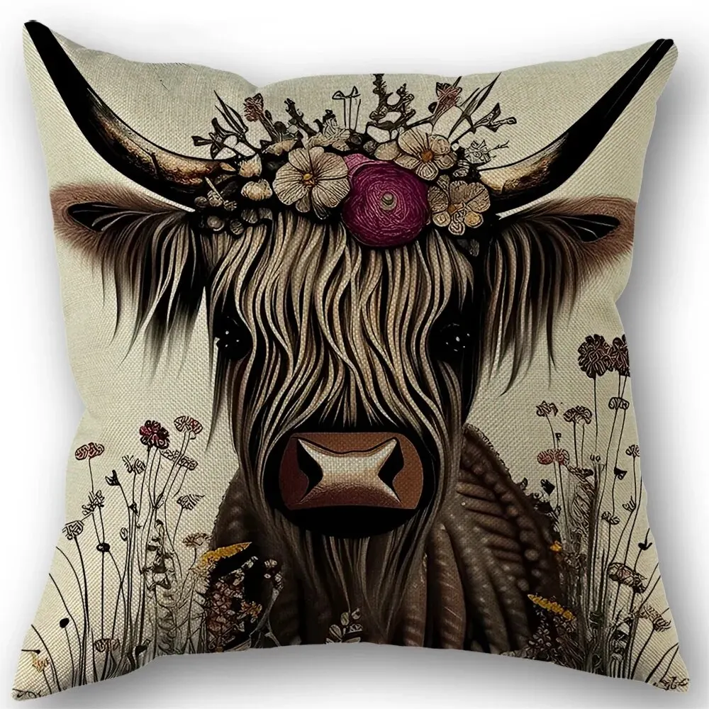 1 Stück langhaariger Kuh-Leinen-bedruckter Kissenbezug, geeignet für weiche, quadratische Kissenbezüge ohne Kissenkern, 45 x 45 cm, zwei Seiten Image