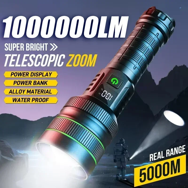 Kdulit ultra helle 1000000lm LED-Taschenlampe Langstrecken-Zoom taktische Taschenlampe 5000mAh Batterie starkes Licht Outdoor-Not lampe Image