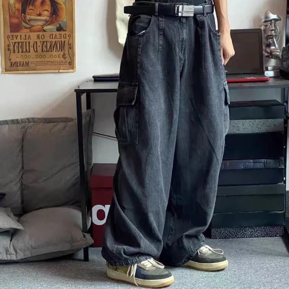 Breite Bein Hosen männer Baggy Jeans Hosen Männlichen Denim Hosen Schwarz Oversize Cargo Koreanische Street Hip Hop Harajuku