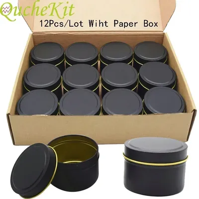 12 stücke 4 unzen Schwarz Runde Metall Kerze Zinn Jar Boxen Leere Topf Plain Schraube Top Dosen