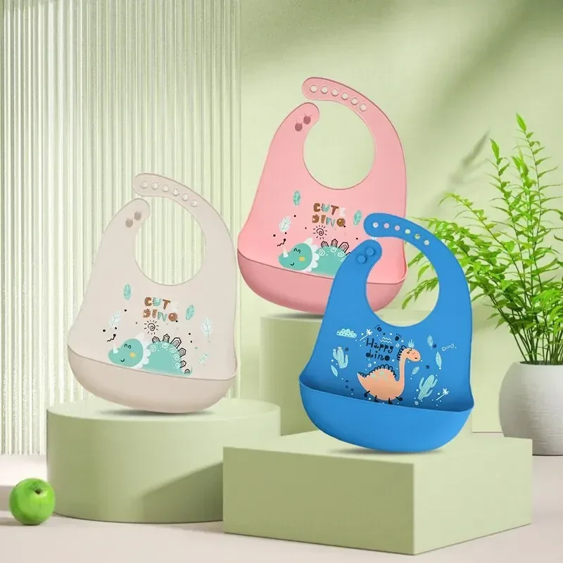Silikon Baby Lätzchen wasserdicht niedlichen Cartoon Dinosaurier drucken Baby Fütterung Lätzchen Mädchen Junge verstellbare weiche Lätzchen Kinder Zeug Image